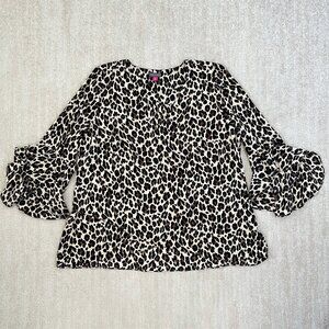 Vince Camuto Faux Wrap Bell Sleeve Animal Print Blouse Top 2X